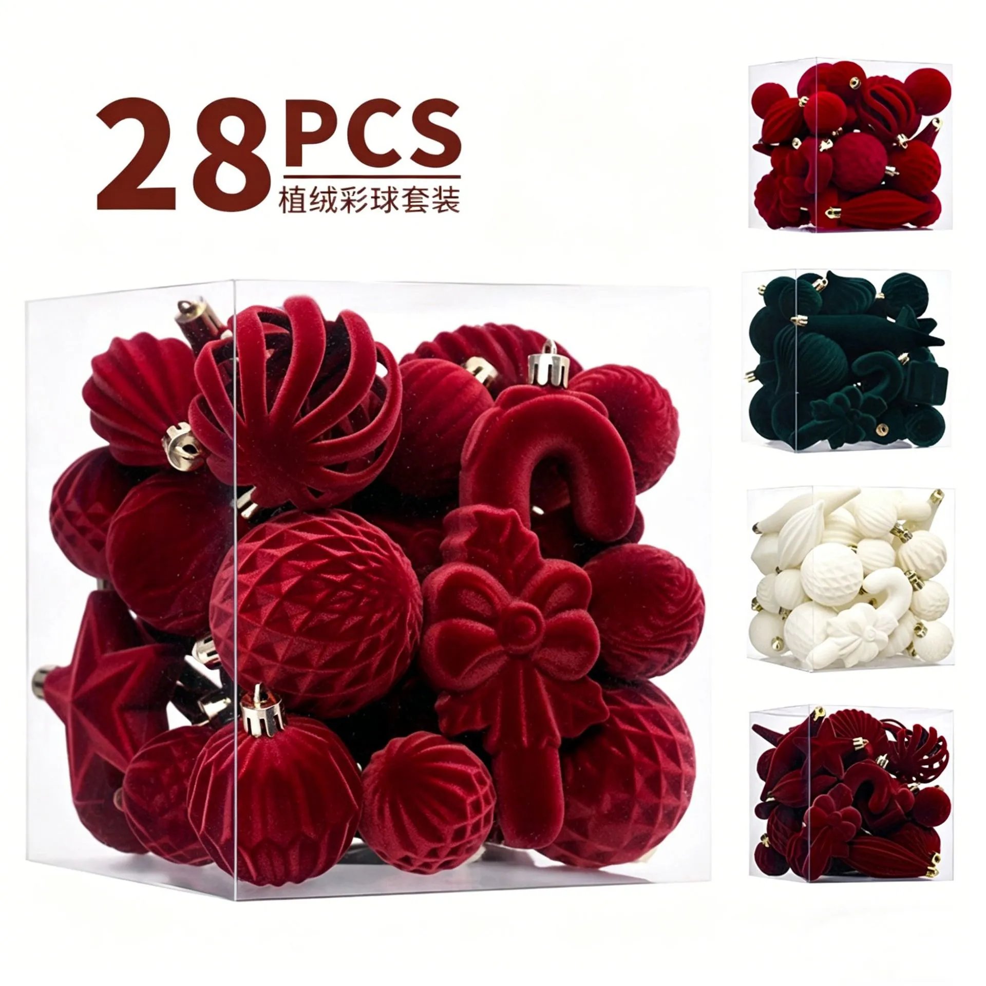 Christmas Decor Flocked Balls 28pcs Special-shaped Christmas Balls Christmas Tree Pendants Scene Layout