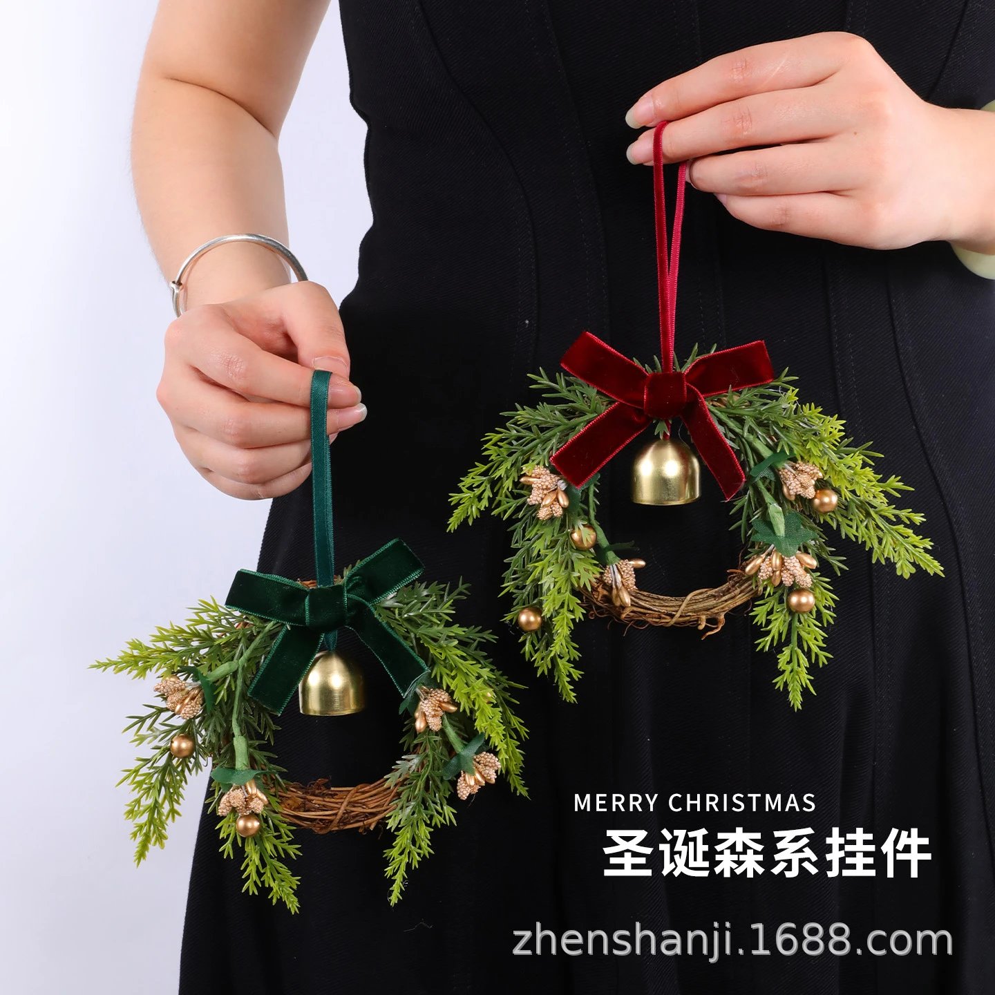 Christmas Tree Supplies Pine Cone Garland Rattan Ring Bow Bell Christmas Decor Pendant