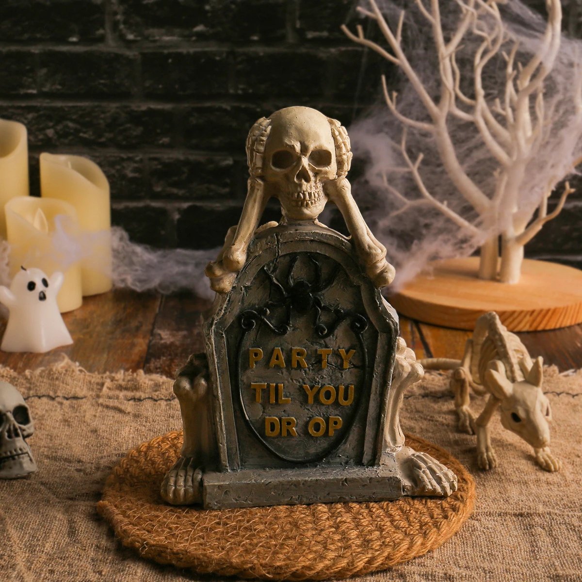 Halloween Skeleton Tombstone Ornament Ghost Festival Horror Tombstone Skull Head Does Not Listen Desktop | Halloween Decor