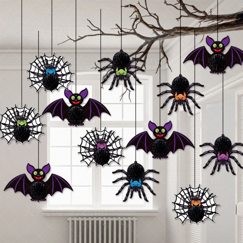 Halloween Decor Honeycomb Pendant Ghost Festival Party Atmosphere Decor Bat Spider Three-dimensional Honeycomb Pendant