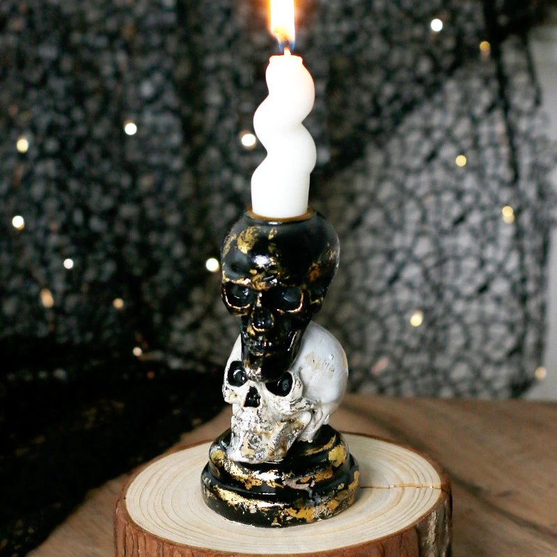 Halloween Decor Ins European Style Two-color Black And White Skull Candle Holder Home Holiday Resin Ornament