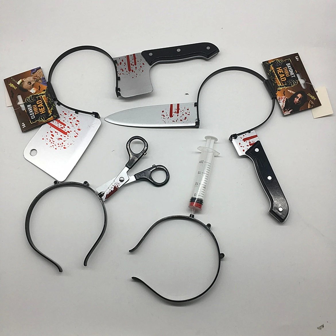 Halloween Headbutton Props Party Headband April Fool's Day Head Ax Blood Kitchen Knife Scissors Headband | Halloween Decor
